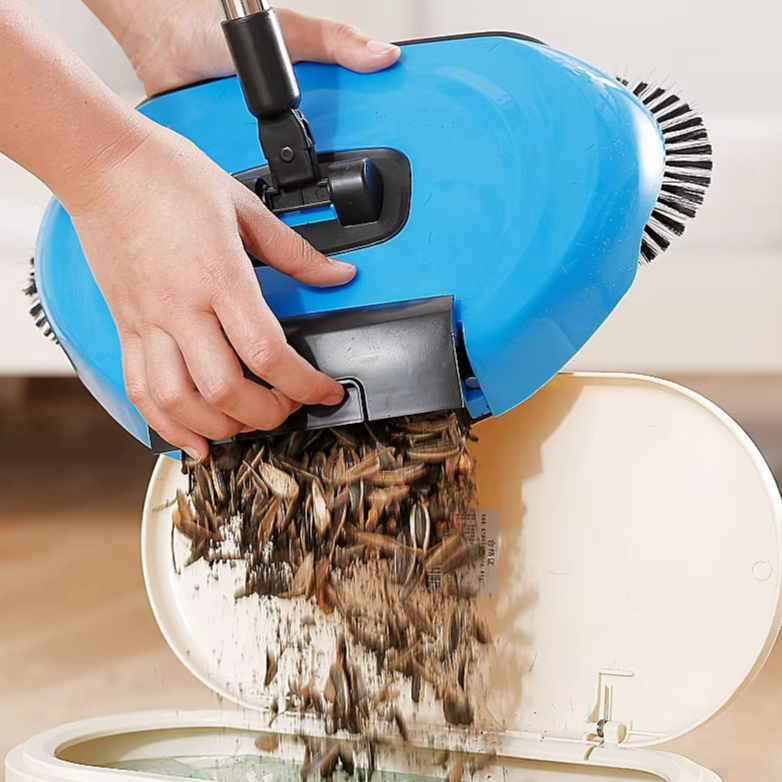 BowLift | 3-in-1 Stainless Steel Push Broom with Dustpan and Scraper for Easy Home Cleaning