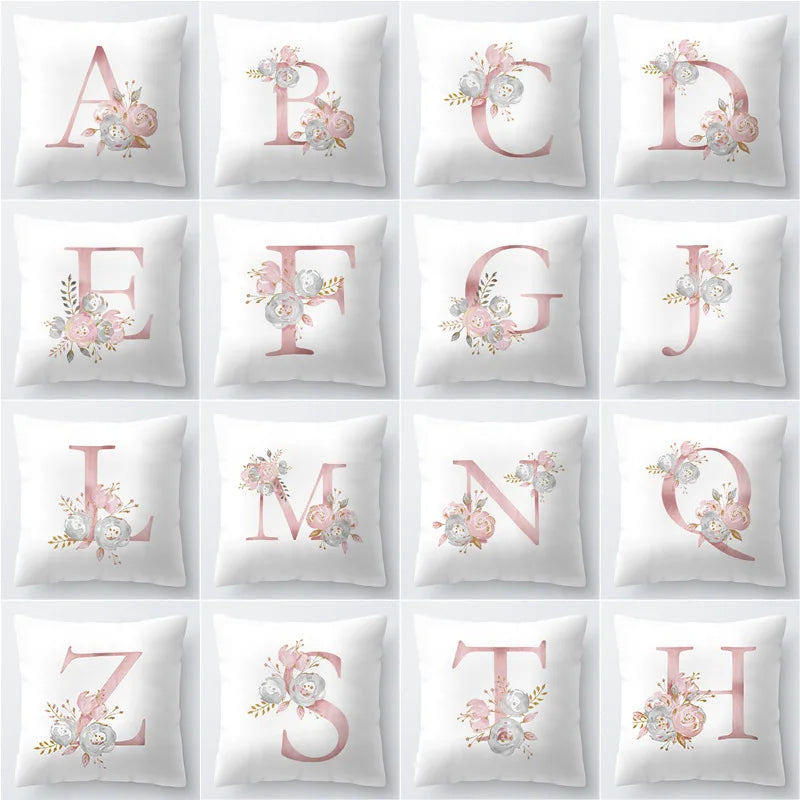 Pink Golden Floral Letter Cushion Case 45x45cm Cushion Cover For Living Room Sofa Throw Cushion Polyester Cotton Square Pillow Cases | Bowlift