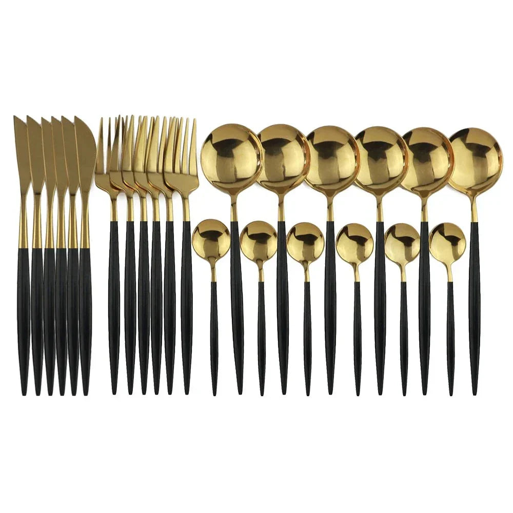BowLift | Luxury Black-Gold Stainless Steel Cutlery Set - for Elegant Meals