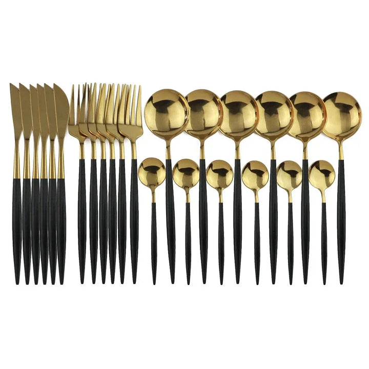 BowLift | Luxury Black-Gold Stainless Steel Cutlery Set - for Elegant Meals