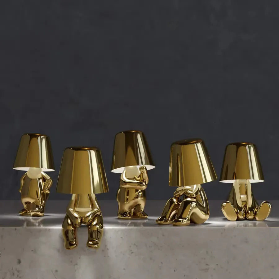 BowLift | Golden Man LED Thinking Table Lamp – Playful Nightstand Lamp for Bedroom & Decor