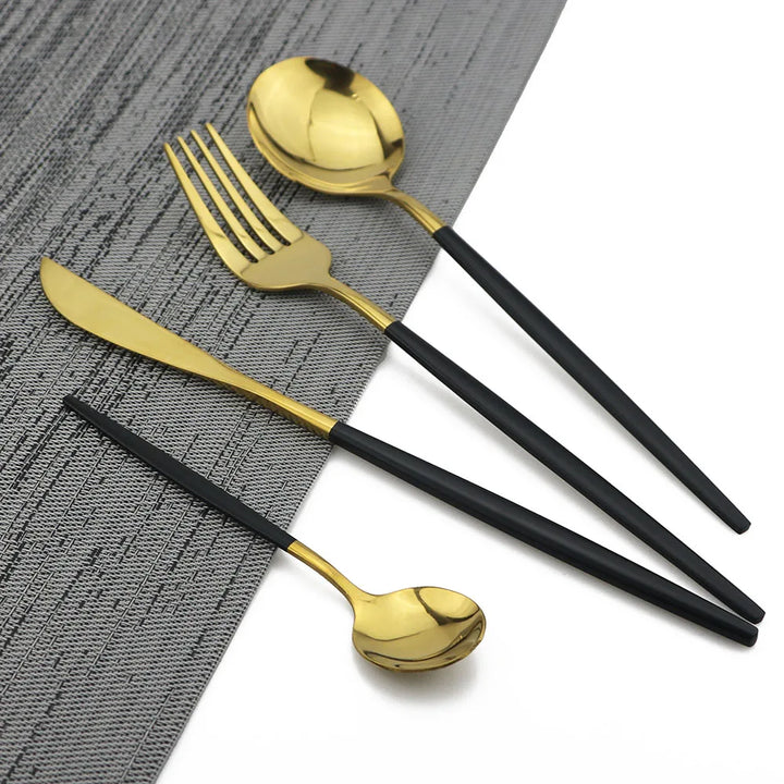 BowLift | Luxury Black-Gold Stainless Steel Cutlery Set - for Elegant Meals