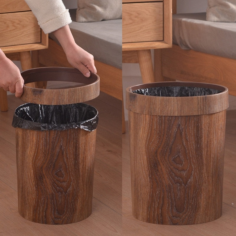 BowLift | Elegant Retro Wood Grain Trash Can