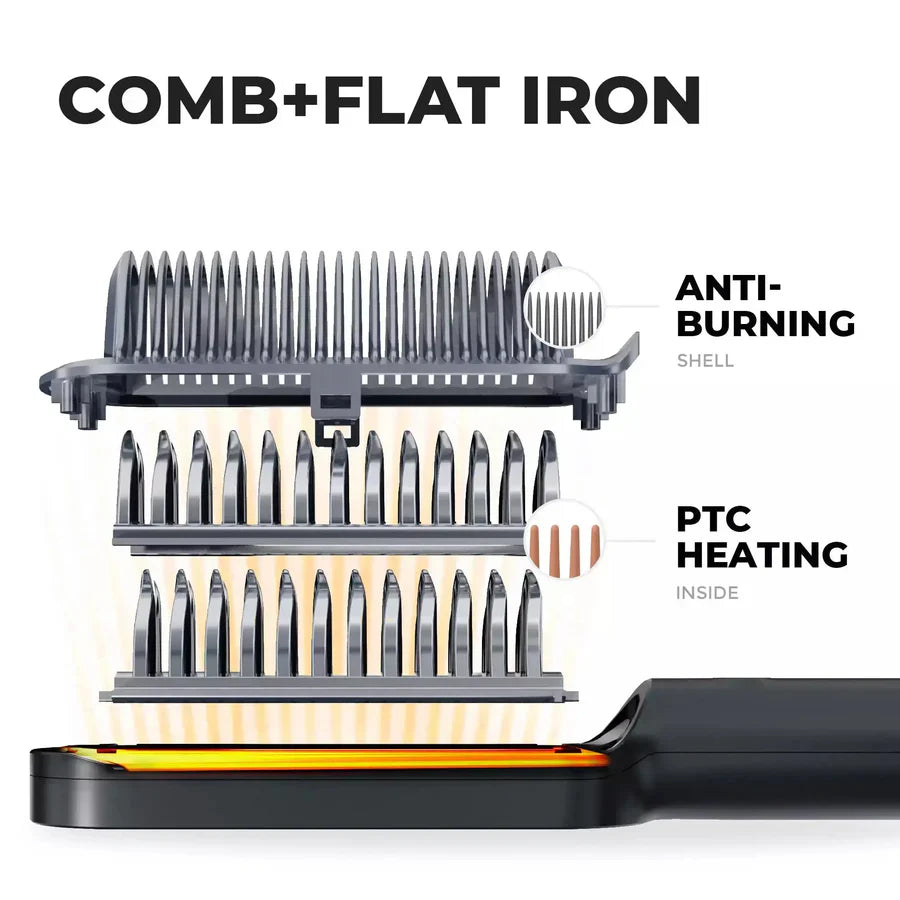 BowLift | Hair Straightening Brush UK – 2-in-1 Thermal Comb Straightener & Curler with Adjustable Heat & Tourmaline Technology