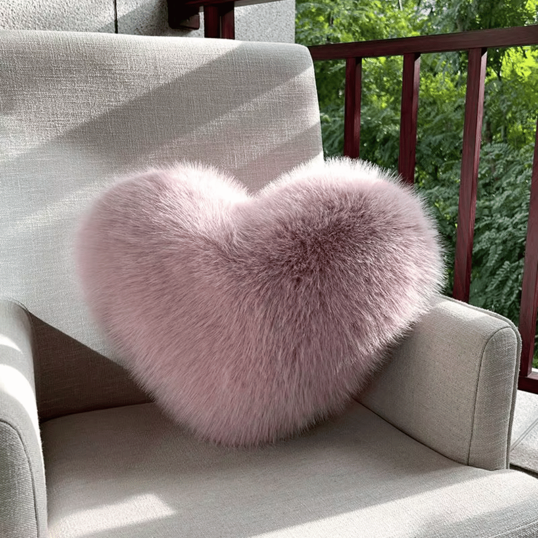 BowLift | Heart-shaped faux fur pillow for warm & modern living spaces