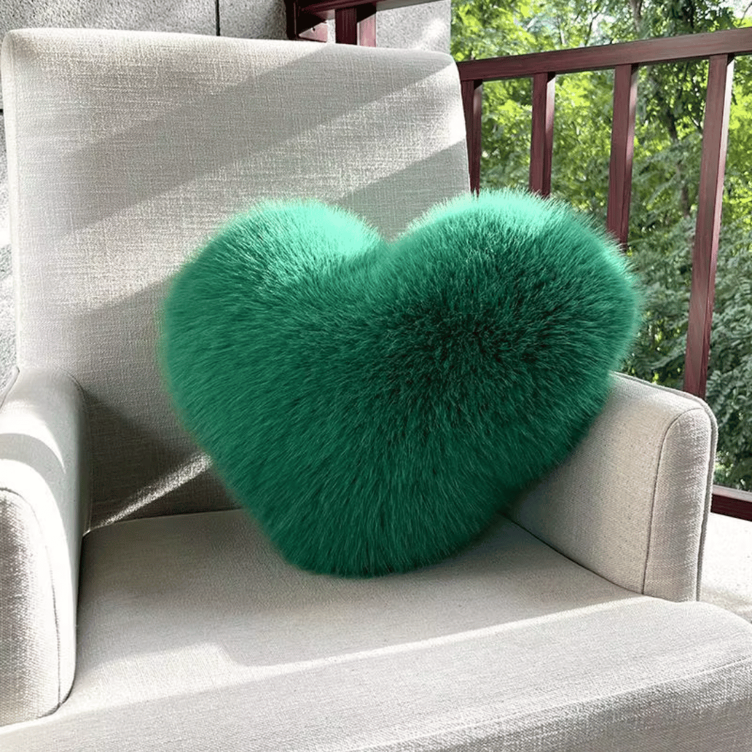 BowLift | Heart-shaped faux fur pillow for warm & modern living spaces