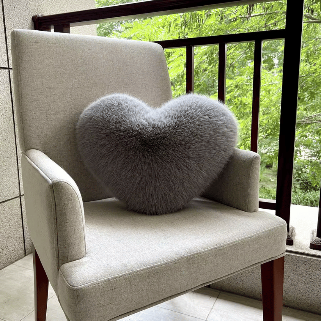 BowLift | Heart-shaped faux fur pillow for warm & modern living spaces