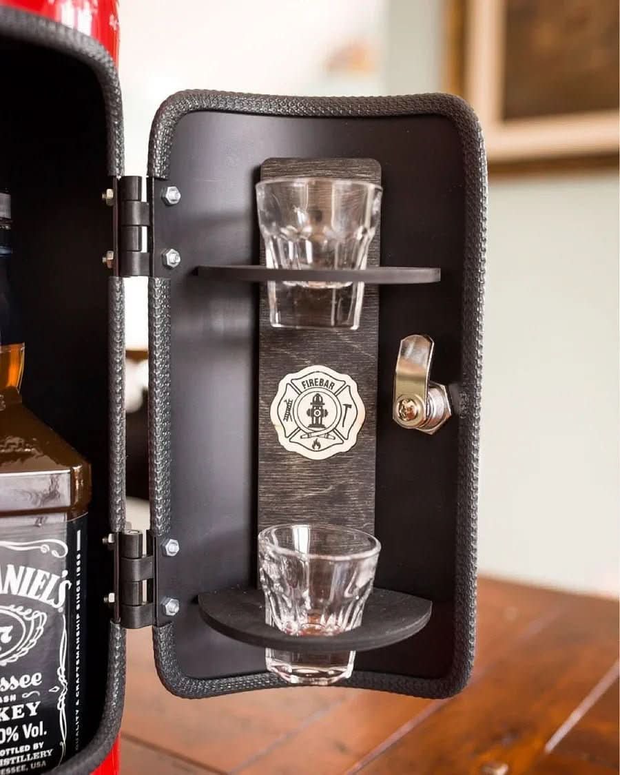 BowLift | Hidden mini bar in fire extinguisher design for stylish drink storage