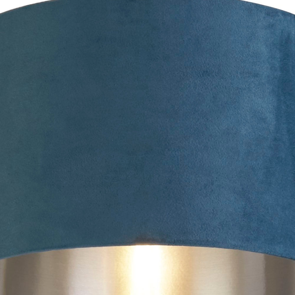 BowLift | Teal Blue Velvet Vintage Easy Fit Drum Shade with Silver Interior 28cm