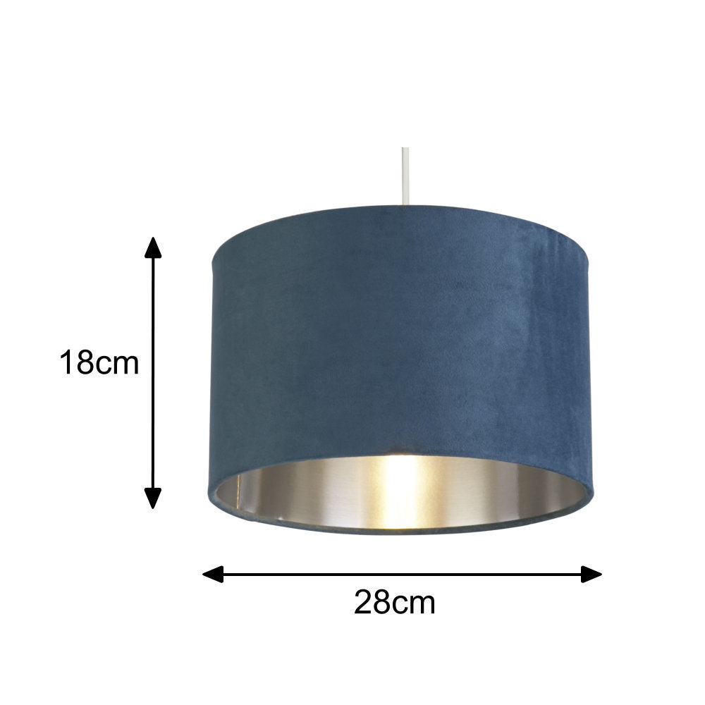 BowLift | Teal Blue Velvet Vintage Easy Fit Drum Shade with Silver Interior 28cm