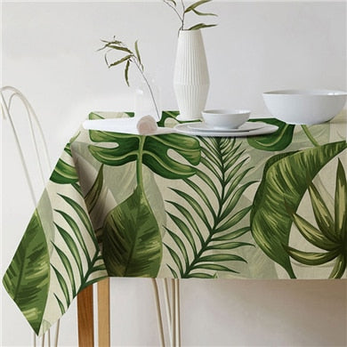 BowLift | Nordic modern linen cotton square green tropical leaf tablecloth cover cloth