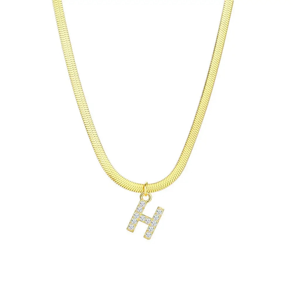 BowLift | Dainty Diamond Letter Initial Herringbone Necklace