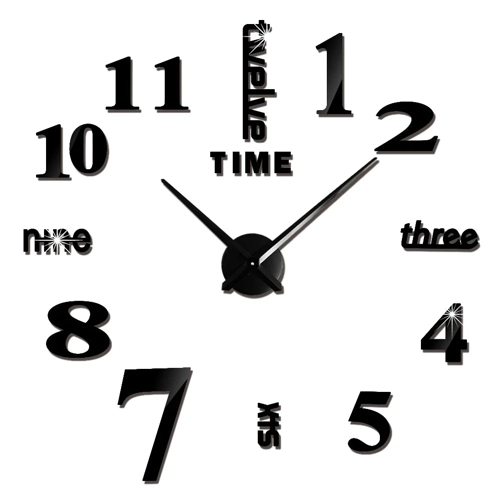 Big Wall Clock DIY 3D Self Adhesive Mirrored Acrylic Wall Clock For Kitchen Dining Room Living Room Creative Home Decor | Bowlift