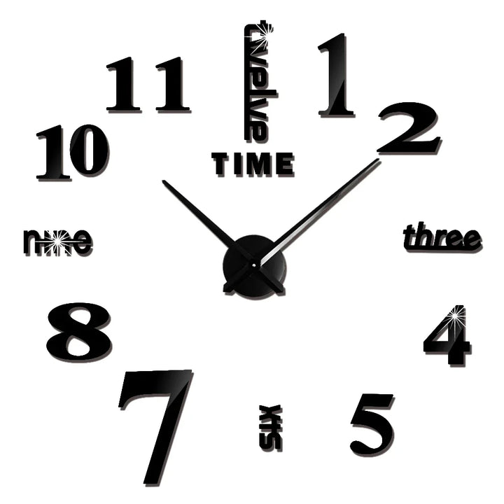 Big Wall Clock DIY 3D Self Adhesive Mirrored Acrylic Wall Clock For Kitchen Dining Room Living Room Creative Home Decor | Bowlift