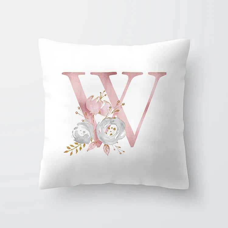 Pink Golden Floral Letter Cushion Case 45x45cm Cushion Cover For Living Room Sofa Throw Cushion Polyester Cotton Square Pillow Cases | Bowlift