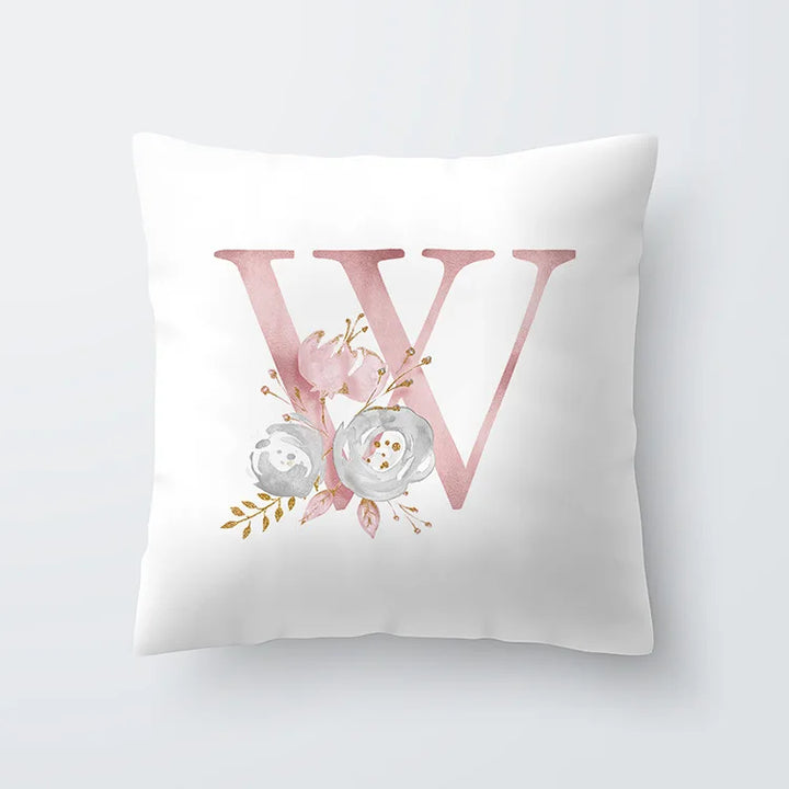 Pink Golden Floral Letter Cushion Case 45x45cm Cushion Cover For Living Room Sofa Throw Cushion Polyester Cotton Square Pillow Cases | Bowlift