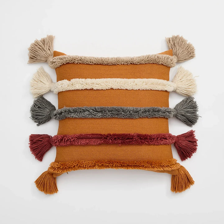 BowLift | Bohemian Velour Cushion Cover - Woven Cushion Cover with Colorful Stripes and Fringes