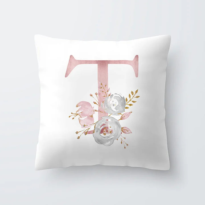 Pink Golden Floral Letter Cushion Case 45x45cm Cushion Cover For Living Room Sofa Throw Cushion Polyester Cotton Square Pillow Cases | Bowlift