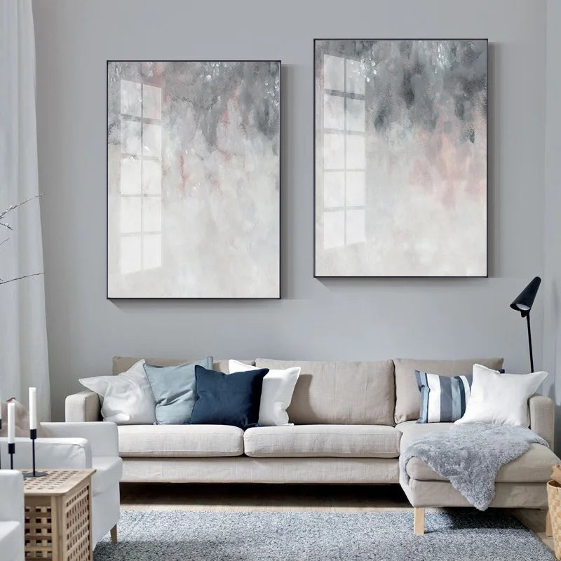 Abstract Shades Of Pink Gray Minimalist Wall Art Fine Art Canvas Prints Pictures For Modern Apartment Living Room Art Decor | Bowlift