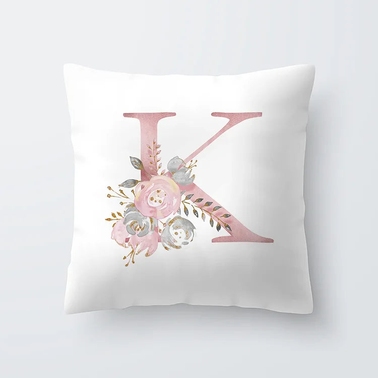 Pink Golden Floral Letter Cushion Case 45x45cm Cushion Cover For Living Room Sofa Throw Cushion Polyester Cotton Square Pillow Cases | Bowlift