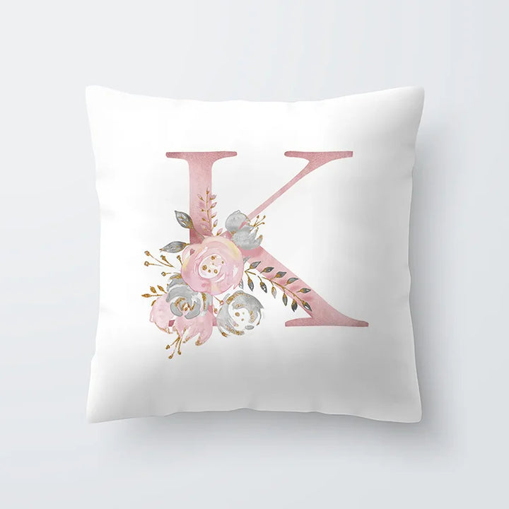 Pink Golden Floral Letter Cushion Case 45x45cm Cushion Cover For Living Room Sofa Throw Cushion Polyester Cotton Square Pillow Cases | Bowlift