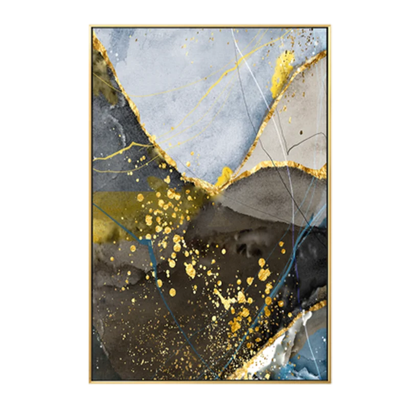 Abstract Blue Yellow Gray Marble Print Wall Art Fine Art Canvas Prints Pictures For Modern Apartment Living Room Home Office Art Decor | Bowlift