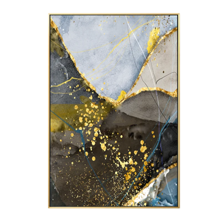 Abstract Blue Yellow Gray Marble Print Wall Art Fine Art Canvas Prints Pictures For Modern Apartment Living Room Home Office Art Decor | Bowlift