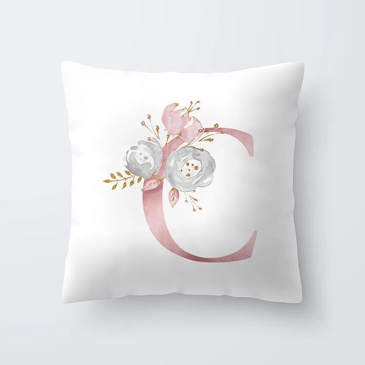 Pink Golden Floral Letter Cushion Case 45x45cm Cushion Cover For Living Room Sofa Throw Cushion Polyester Cotton Square Pillow Cases | Bowlift