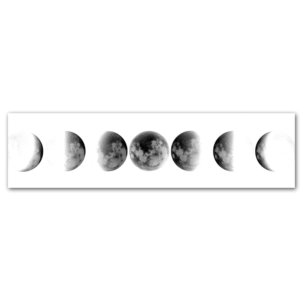 Moon Phases Wide Format Black White Wall Art Canvas Prints Pictures For Bedroom Above The Bed Living Room Decor | Bowlift