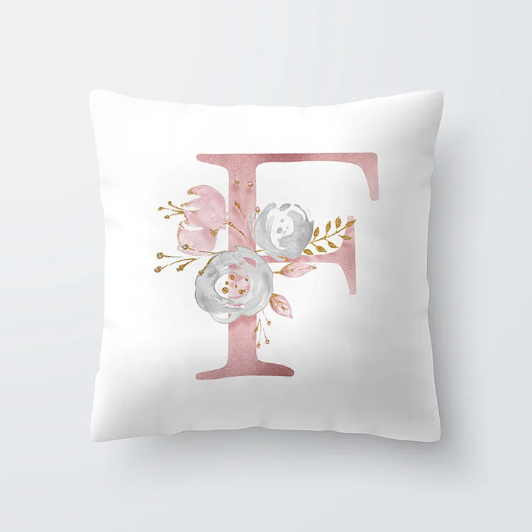Pink Golden Floral Letter Cushion Case 45x45cm Cushion Cover For Living Room Sofa Throw Cushion Polyester Cotton Square Pillow Cases | Bowlift
