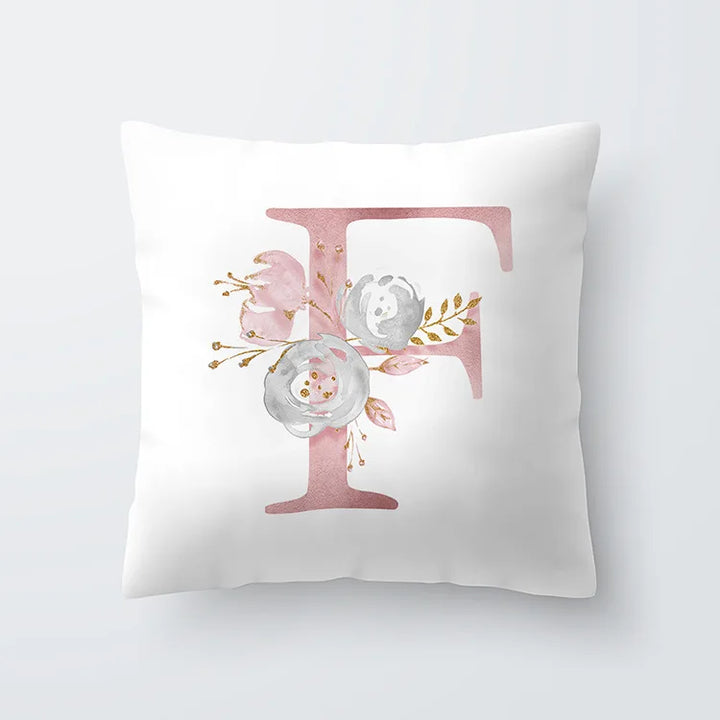 Pink Golden Floral Letter Cushion Case 45x45cm Cushion Cover For Living Room Sofa Throw Cushion Polyester Cotton Square Pillow Cases | Bowlift