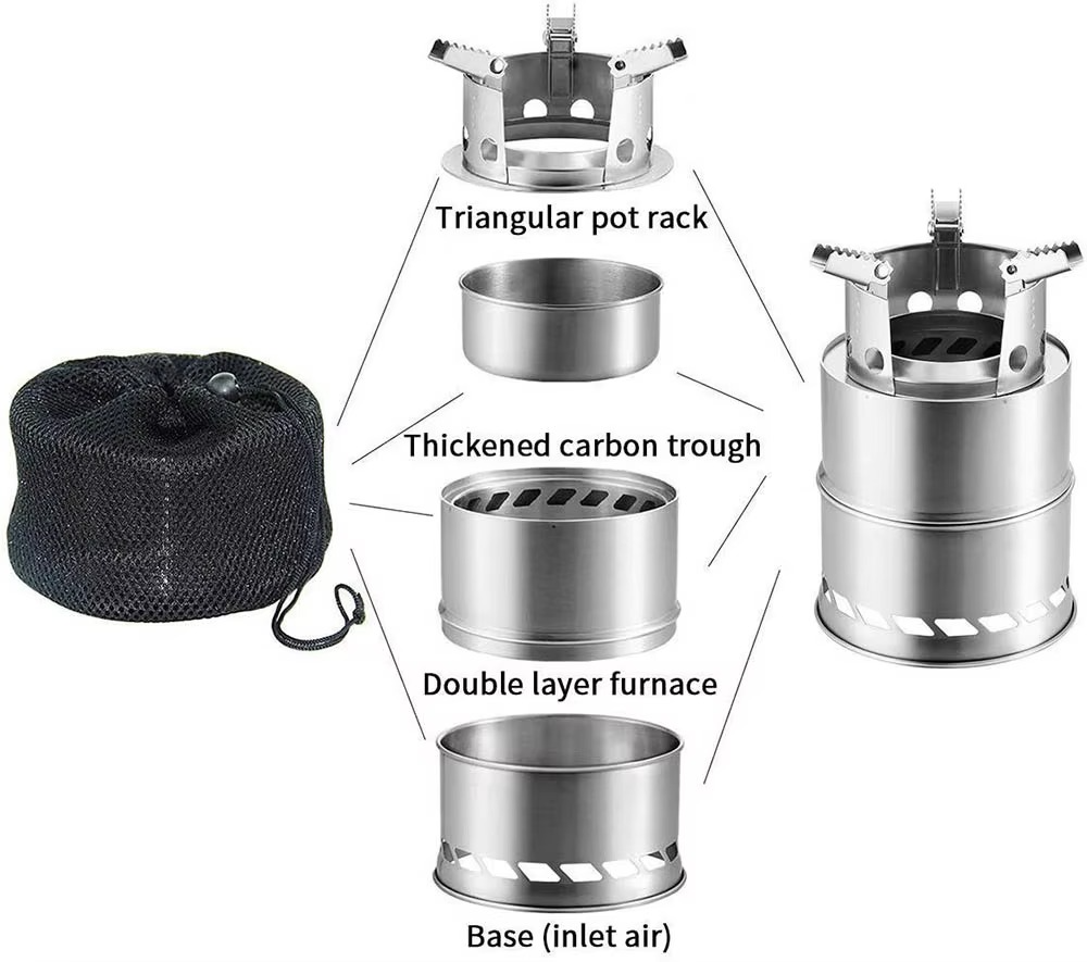 BowLift | Portable Stainless Steel Wood Burning Camping Stove - Lightweight Outdoor Cooker for Travel and BBQ