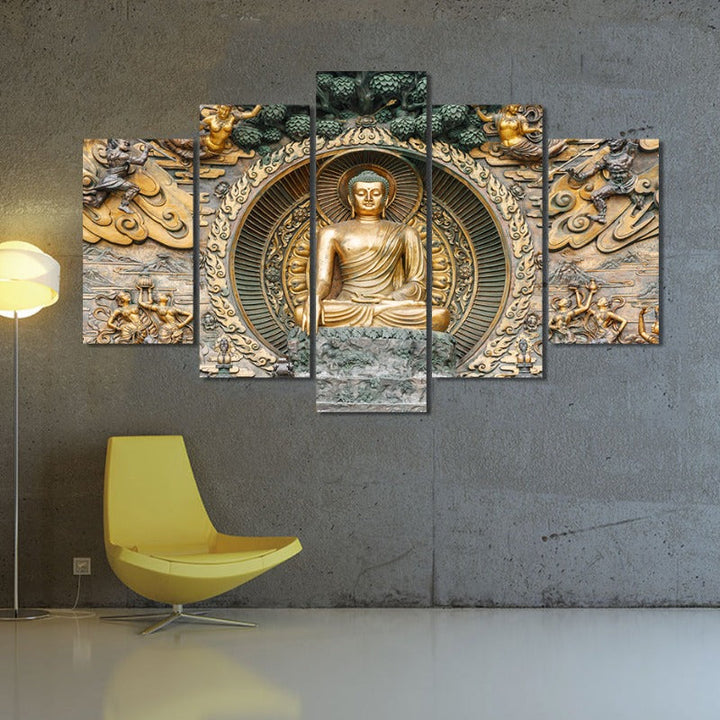 5 Piece Abstract Lingshan Buddha Statue - Canvas Wall Art Painting | Bowlift