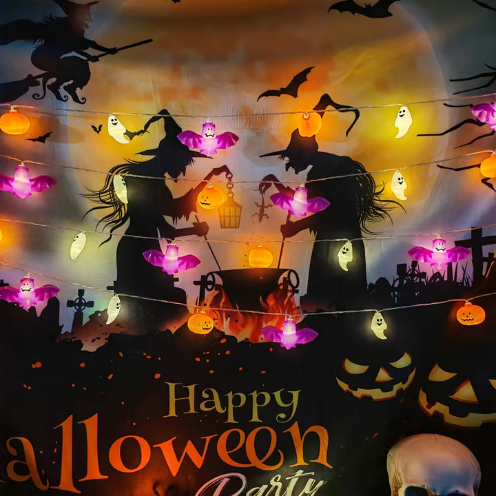 BowLift | Halloween Pumpkin String Lights with Ghosts and Bats – Battery Operated LED Décor