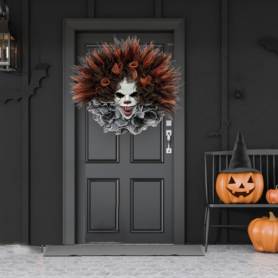 BowLift | Scary Clown Mesh Wreath – Creepy Halloween Front Door Decoration
