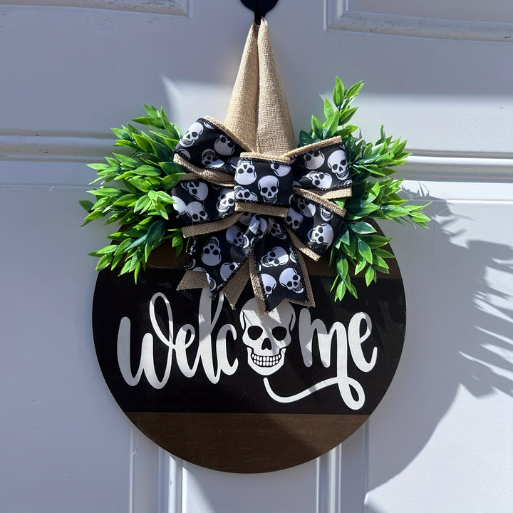 BowLift | Spooky Skull Wreath – Rustic Halloween Front Door Welcome Sign