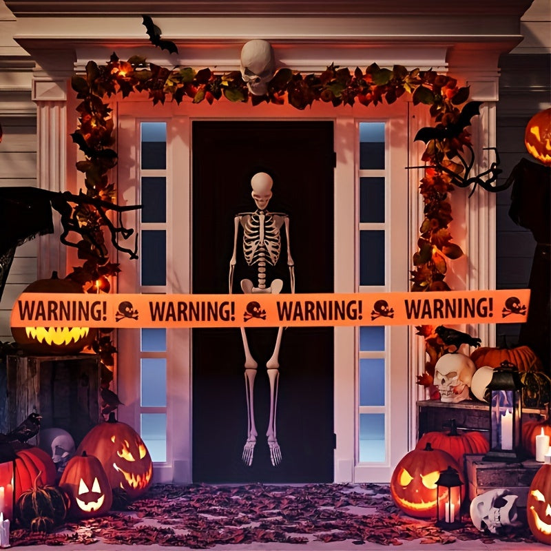BowLift | Spooky Halloween Skull Banner – Plastic Warning Tape Decoration