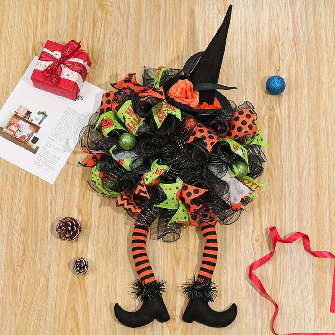 BowLift | Halloween Witch Mesh Wreath – Whimsical Front Door Wreath for Spooky Season Decor