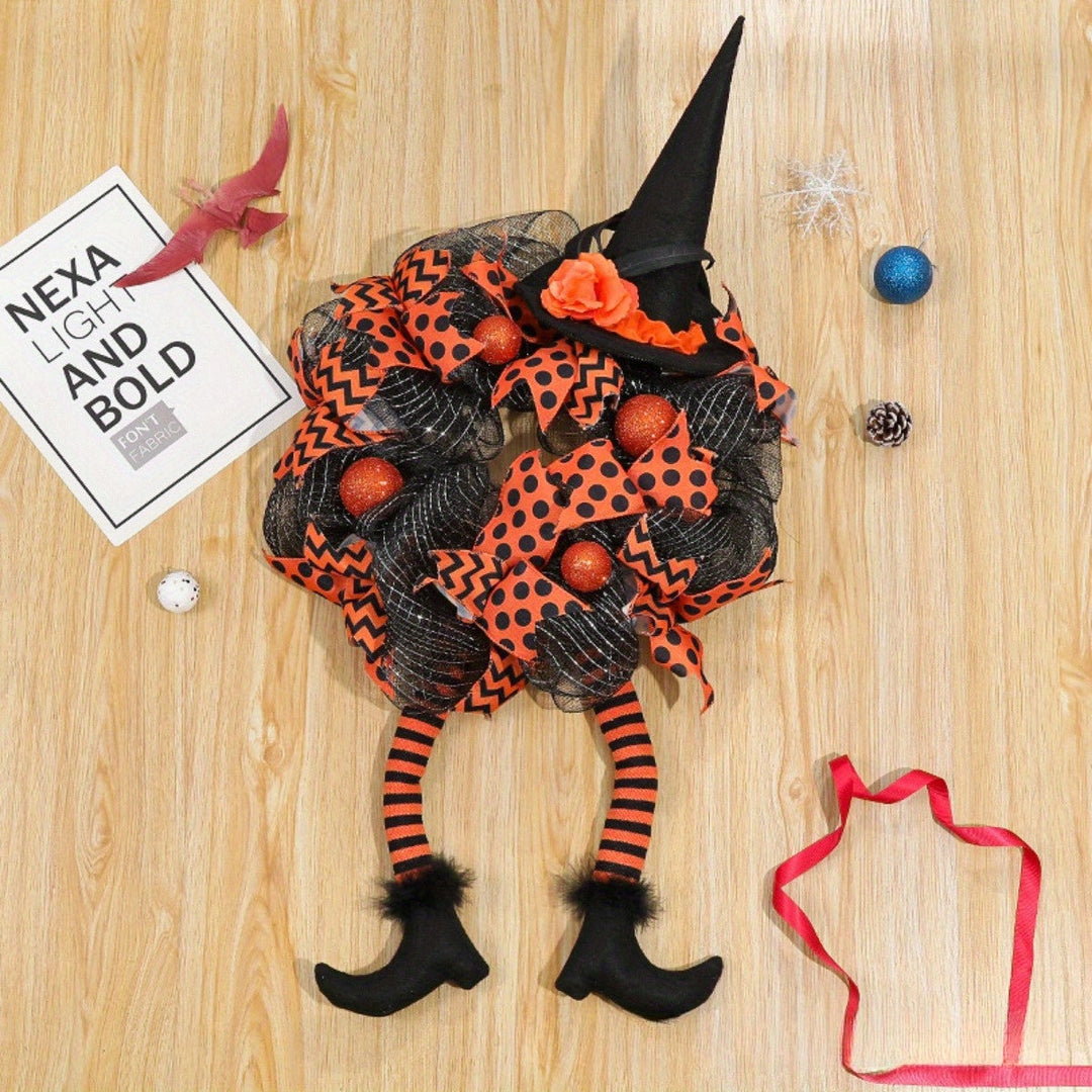 BowLift | Whimsical Witch Mesh Wreath – Halloween Front Door Decoration for Festive Fun
