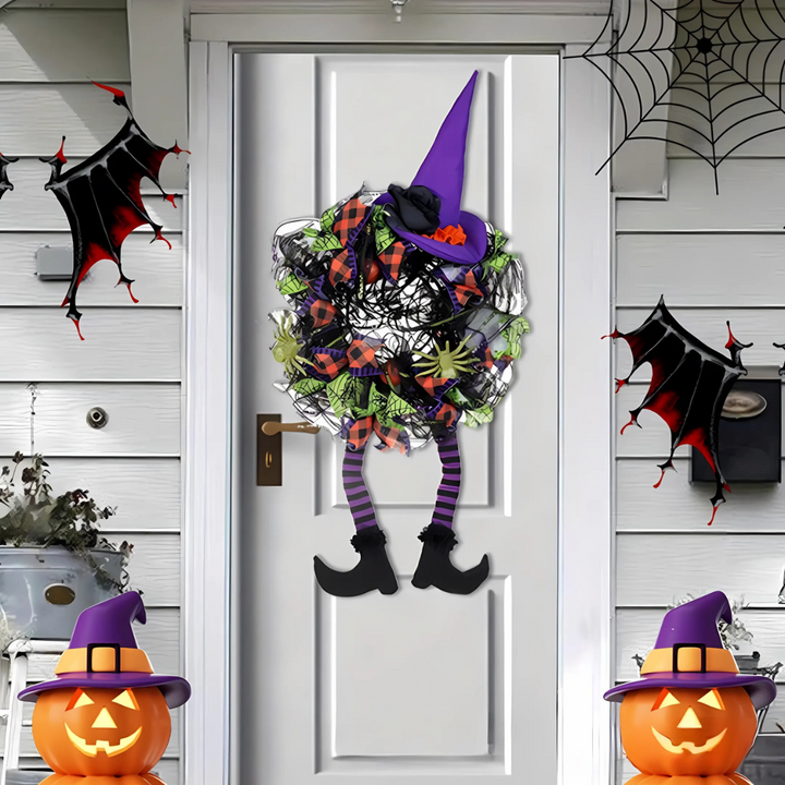 BowLift | Halloween Witch Mesh Wreath – Whimsical Front Door Wreath for Spooky Season Decor