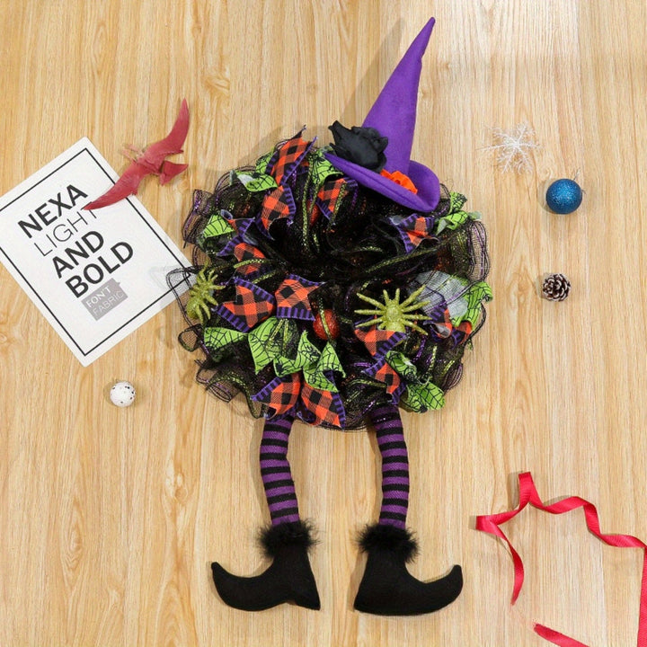 BowLift | Halloween Witch Mesh Wreath – Whimsical Front Door Wreath for Spooky Season Decor