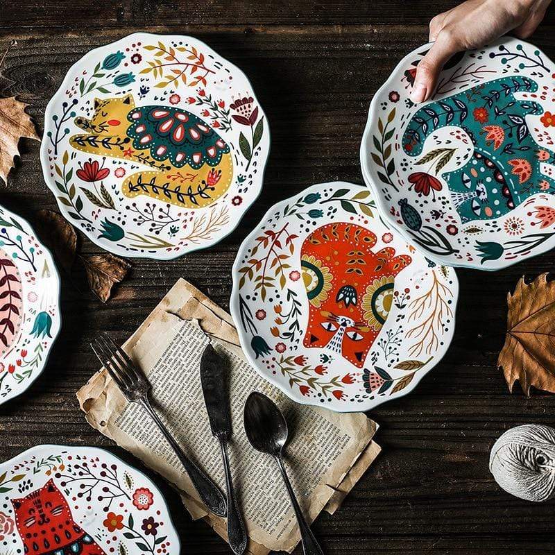 Hand-painted cat ceramic plate Bowlift