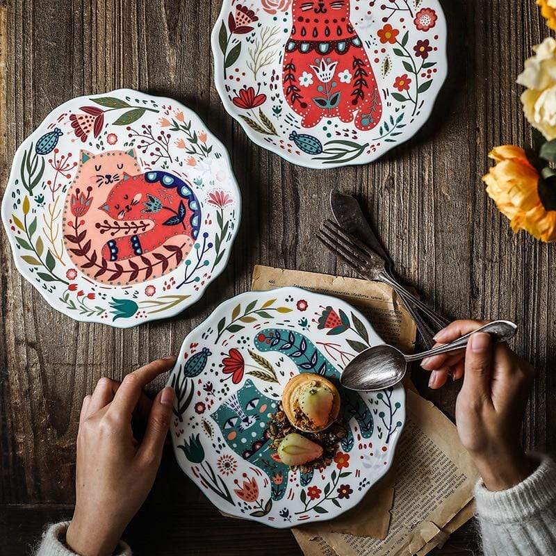 Hand-painted cat ceramic plate Bowlift