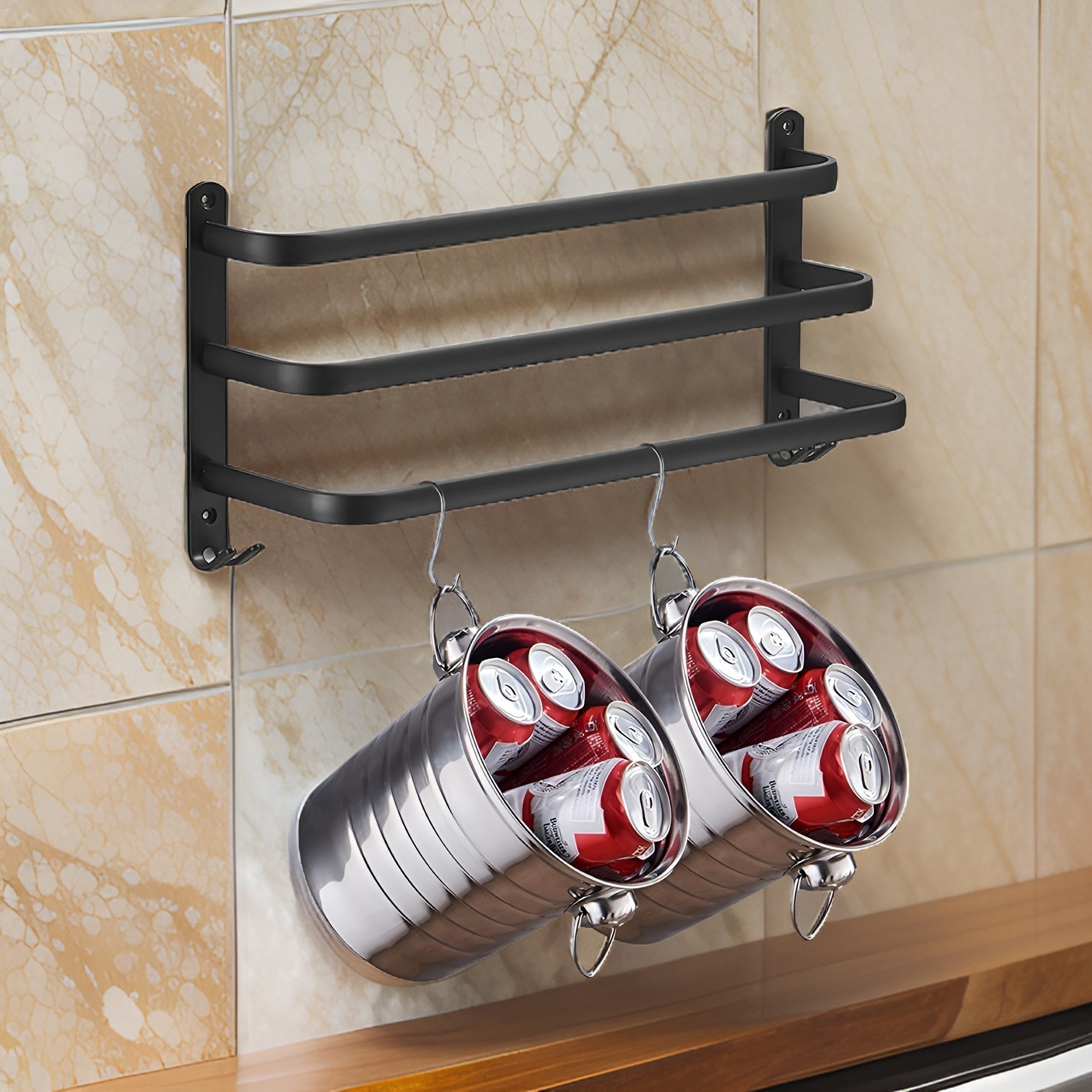 BowLift | HangEase 3-Layer Towel Holder – Black Wall-Mounted Aluminium Rack Without Drilling