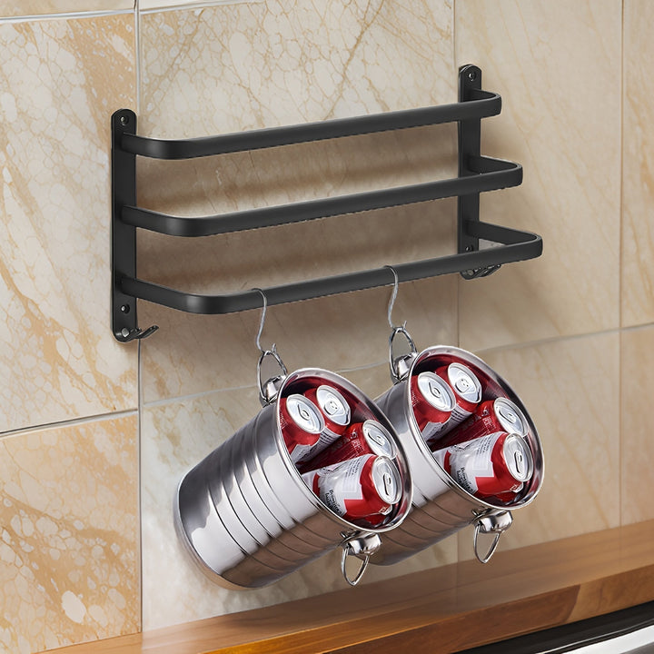BowLift | HangEase 3-Layer Towel Holder – Black Wall-Mounted Aluminium Rack Without Drilling