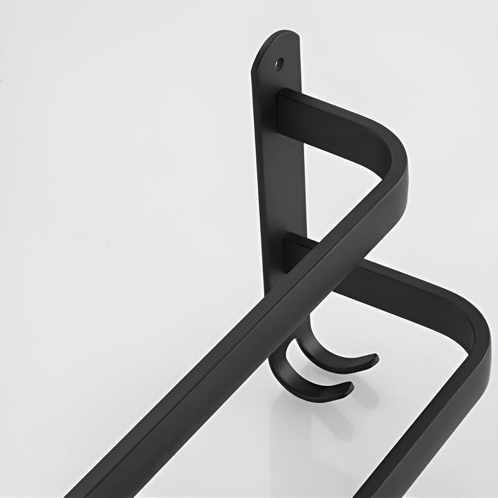 BowLift | HangEase 3-Layer Towel Holder – Black Wall-Mounted Aluminium Rack Without Drilling