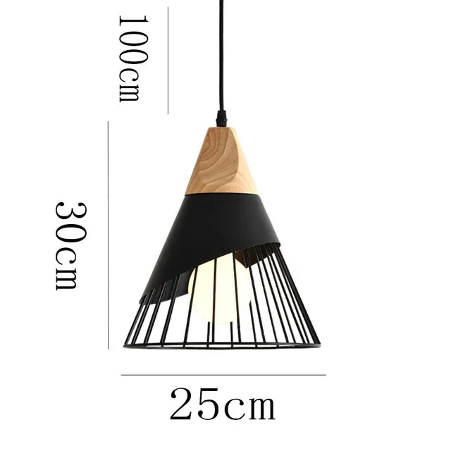 Vintage pendant light with cable – Industrial hanging lamp made of metal and wood | Bowlift