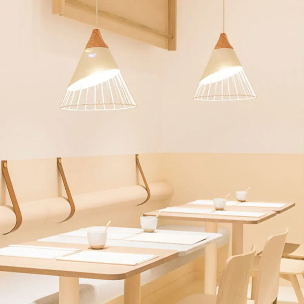 Vintage pendant light with cable – Industrial hanging lamp made of metal and wood | Bowlift