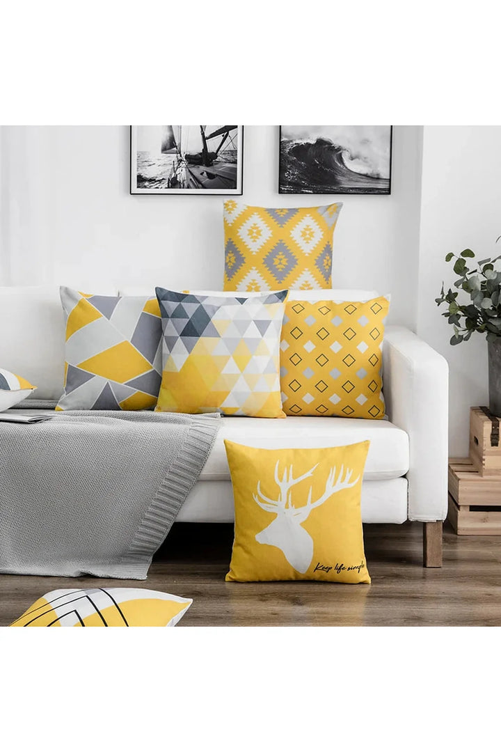Yellow deer geometry pillowcase | Bowlift
