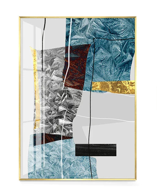 Abstract Minimalist Blue Nordic Ice Geometric Wall Art Fine Art Canvas Prints Posters Pictures For Modern Apartment Living Room Art Decor | Bowlift